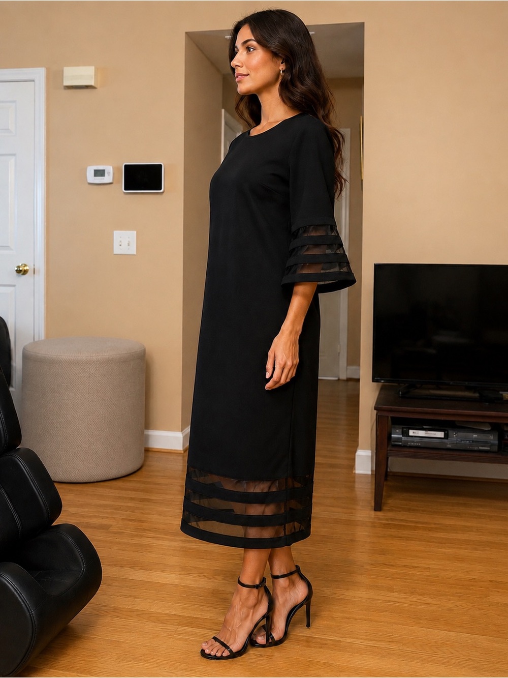 Calvin Klein Sheath Dress Women’s 14W Sheer Sleeve & Hemline Zips Up Formal NWT - Picture 2 of 7